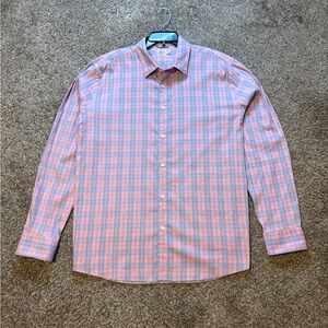 Faherty Shirt men's XXL Button Down Plaid Pink Blue Long Sleeve Stretch Casual